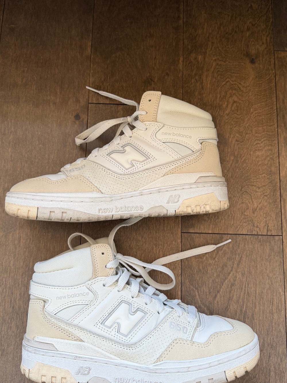 New Balance 650 Cream and White High-Top Sneakers